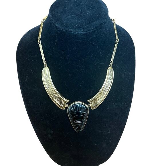 RARE Vintage IXEL Signed Aztec Mexican Necklace & Earrings- Obsidian Protection - Picture 13 of 16